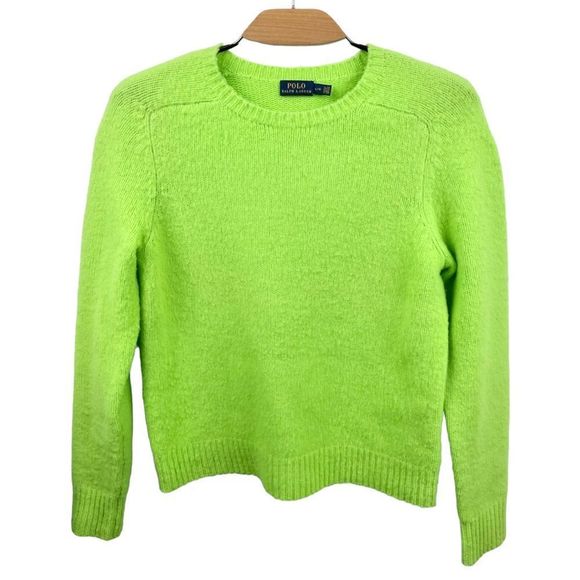 Polo by Ralph Lauren Neon Green Scottish Shetland Wool Crewneck Sweater Size L - Picture 2 of 7